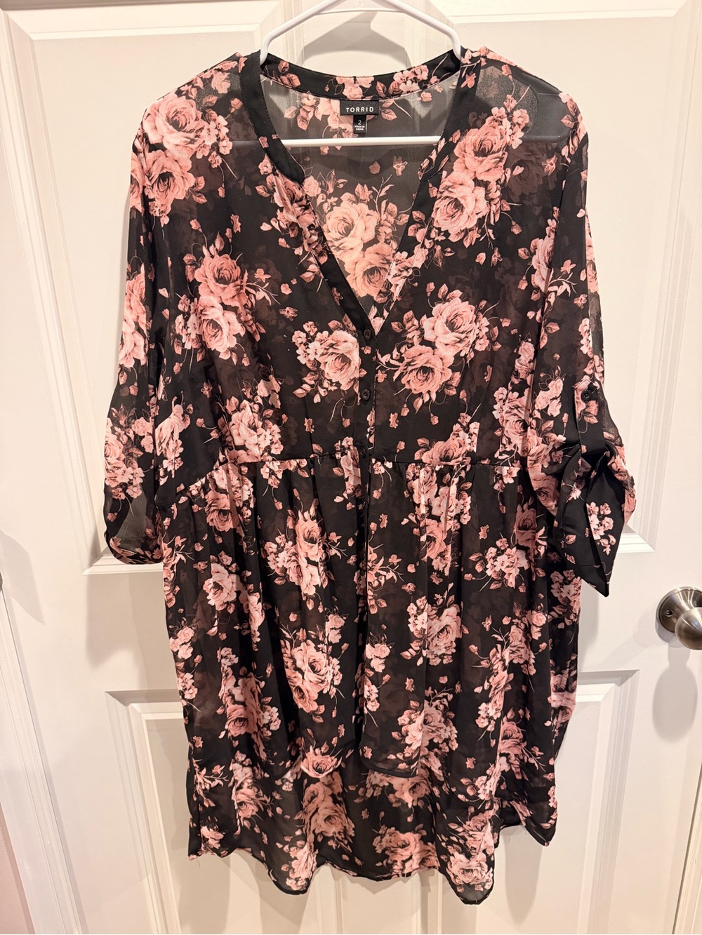 Torrid Black Floral Babydoll Blouse Size 2